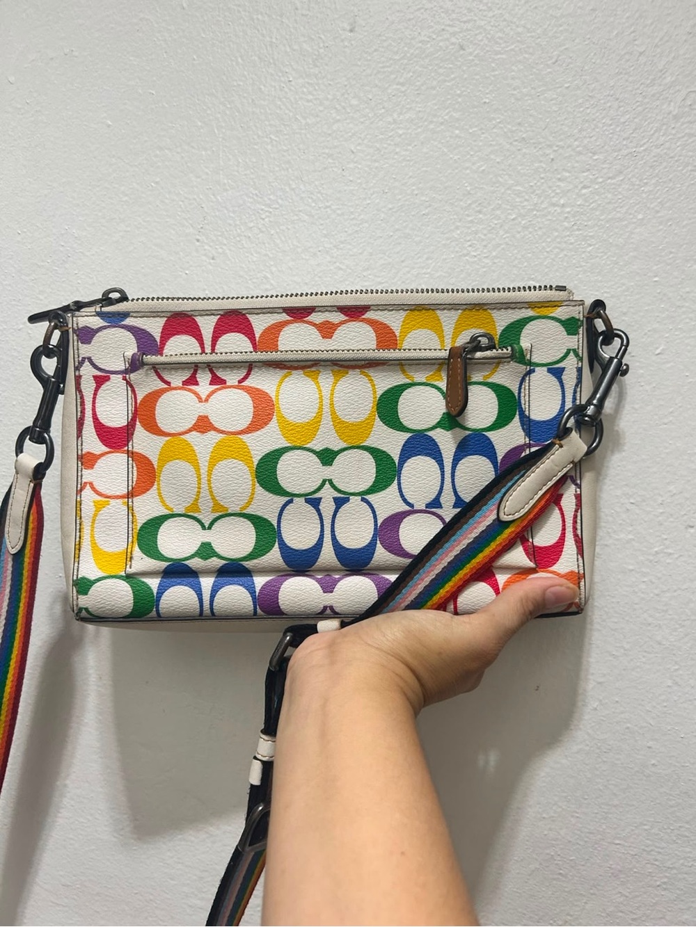 Coach Rainbow Signature Crossbody - White with Multicolor Logo
